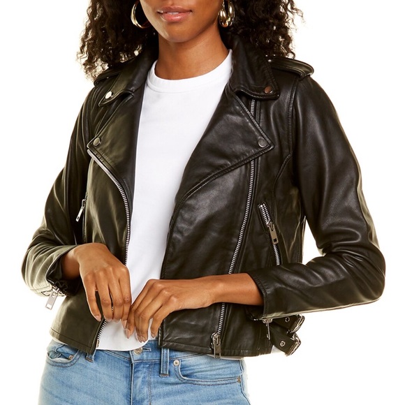 Walter Baker Black Leather Moto Jacket Asymmetrical Zipper - Picture 1 of 2